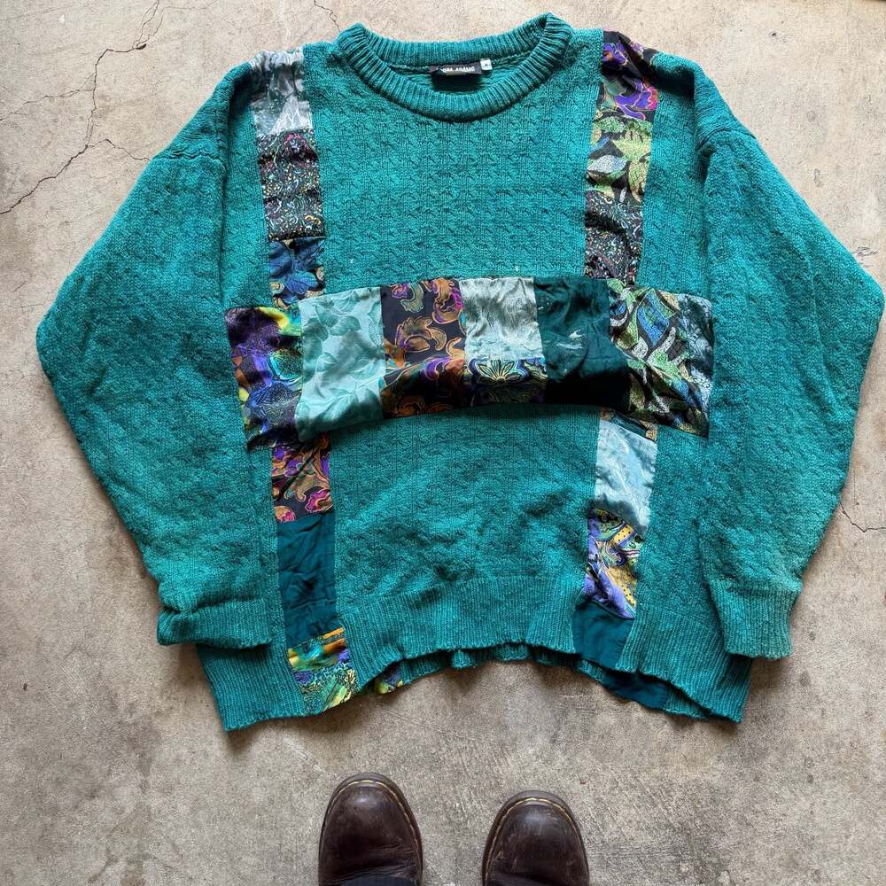1980s Lorna Adams Patchwork Knit Sweater,, Medium